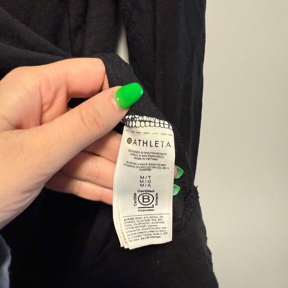 Athleta Black V Neck Sweatshirt Medium Tall - Picture 4 of 5